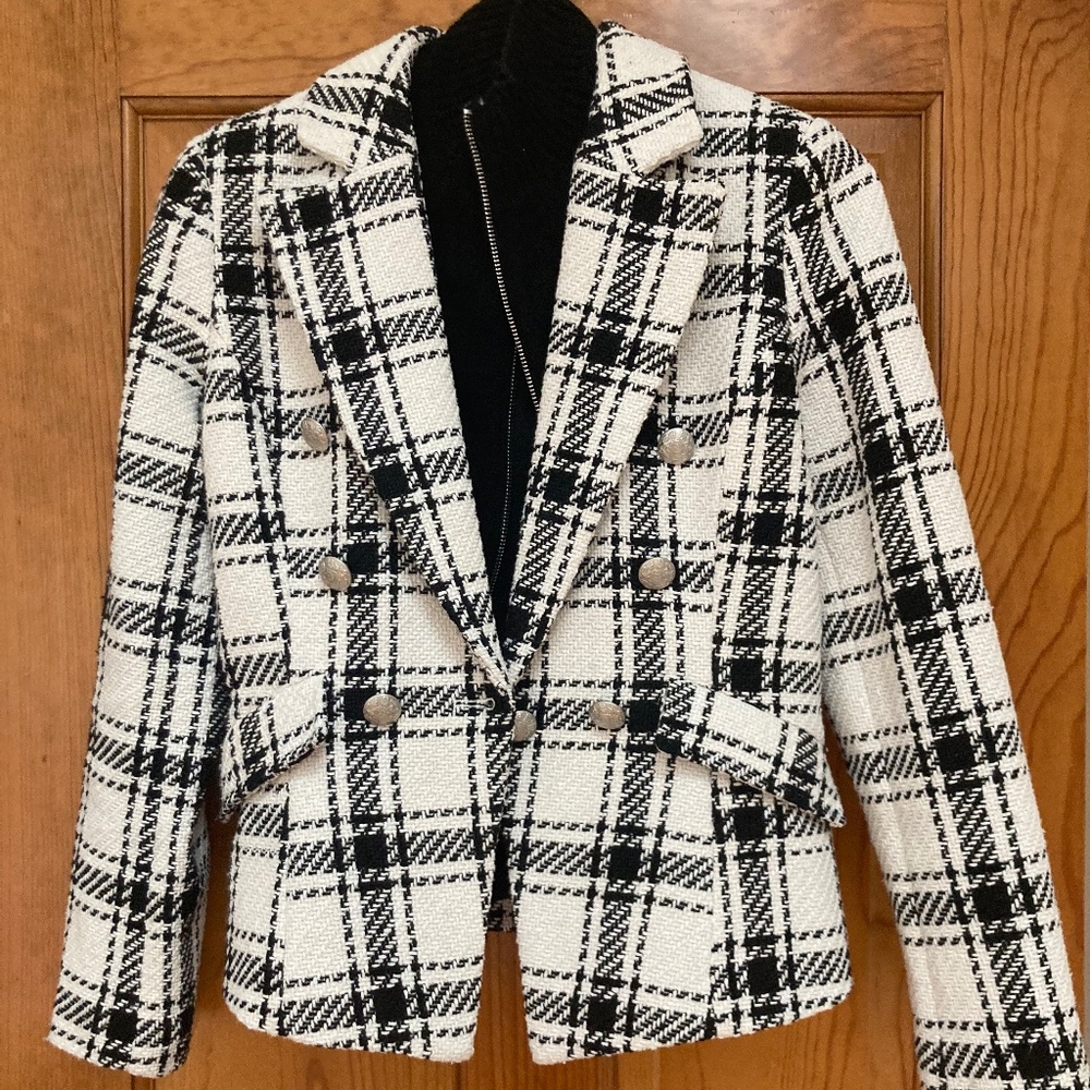 Central Park West Plaid Black & White Jacket with Removable Vest Small - Picture 1 of 13